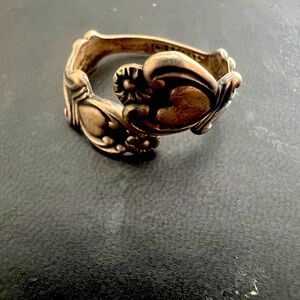Vintage Avon Sterling Bypass Spoon Ring Size 9 Adjustable Hearts & Flower Ring
